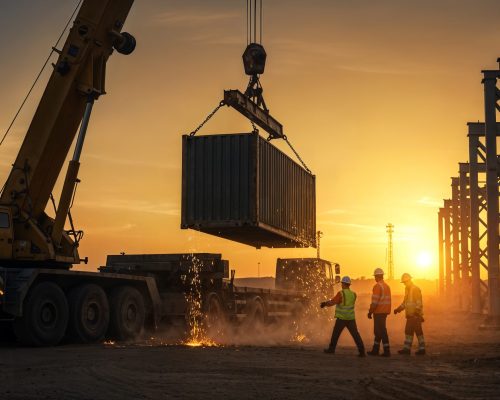 construction-site-sunset-crane-lifting-container